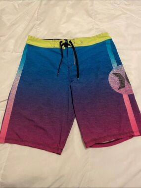 Hurley Blue to Purple Gradient Swim Board Shorts with Lime Waistband